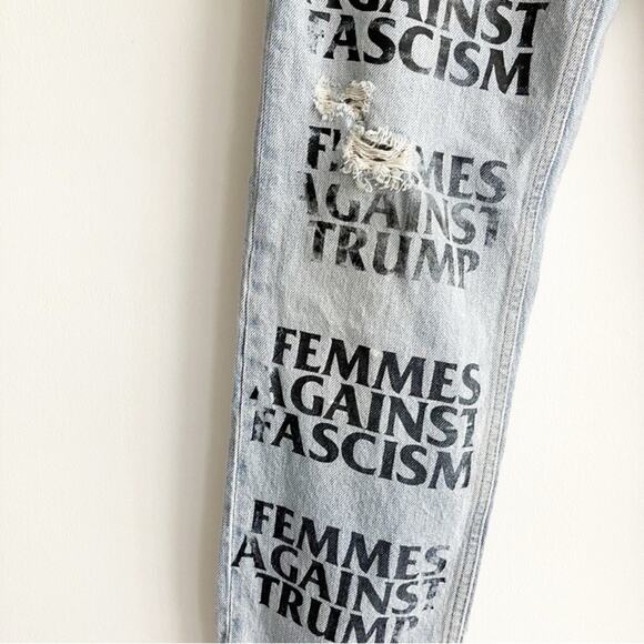 Zara 2 Jeans Femmes Against Trump Fascism LGBTQ Allies Femme - Picture 5 of 8